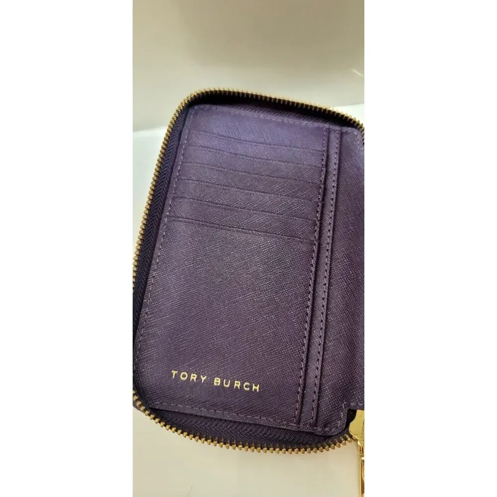 Tory Burch Saffiano Purple Leather Wrist-let Portfolio Wallet Ladies Cardholder - Picture 7 of 8